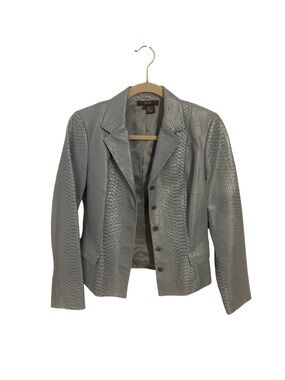 Per Se Light Blue Snakeskin Leather Blazer Jacket Tailored/Textured.   GORGEOUS!